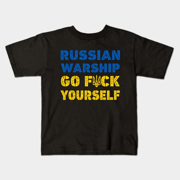 Russian Warship Go F Yourself Kids T-Shirt by UniqueBoutiqueTheArt